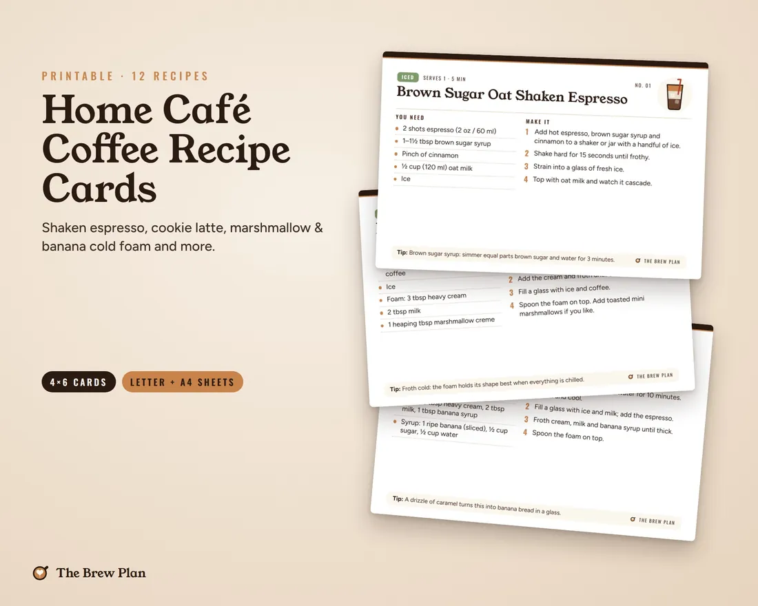 Coffee Recipe Cards printable preview